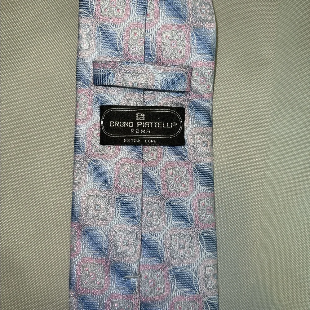 💰Bruno Piattelli XL Handmade 100% Silk Pink Blue Geometric Floral Neck Tie